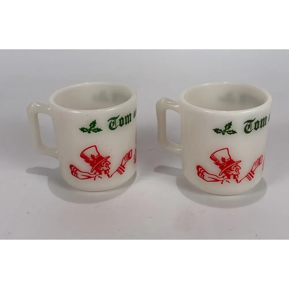 VTG Tom and Jerry Milk Glass Punch Bowl Set 5 Cups Hazel Atlas Christmas Cheers